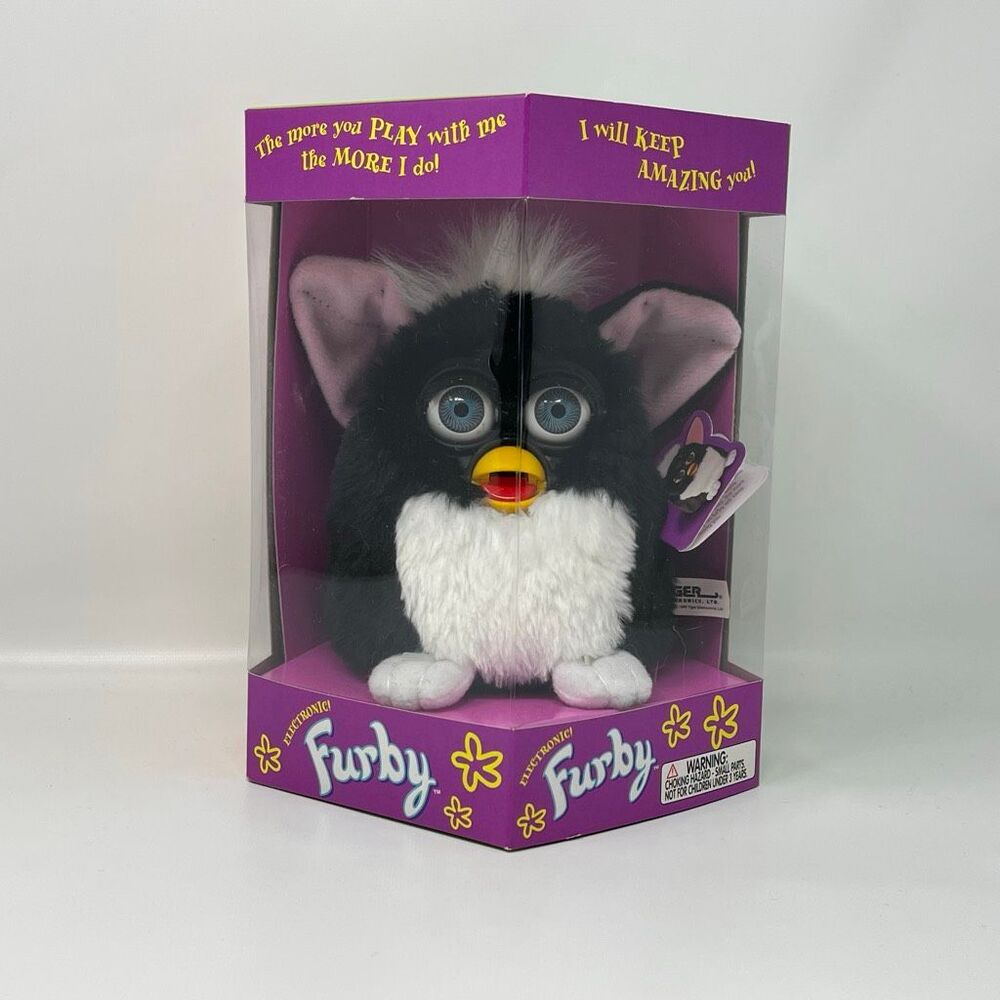 Tiger Furby Model 70-800 Black & White w/ Blue Eyes Pink Ears New  Vintage 1999